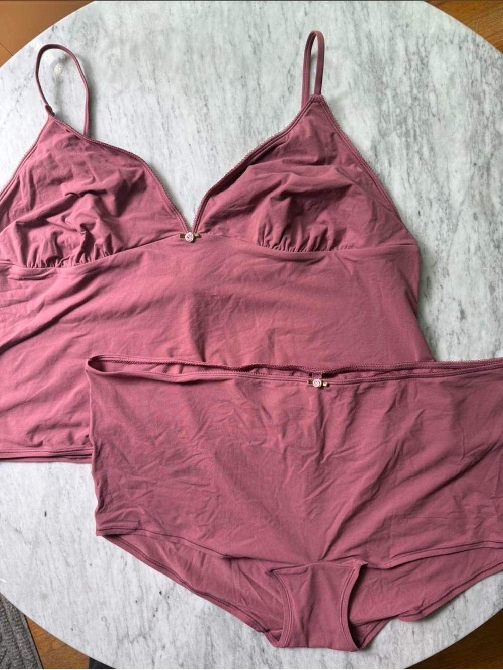 SKIMS Dusty Rose V-Neck Sleep Cami & High-Waist Brief